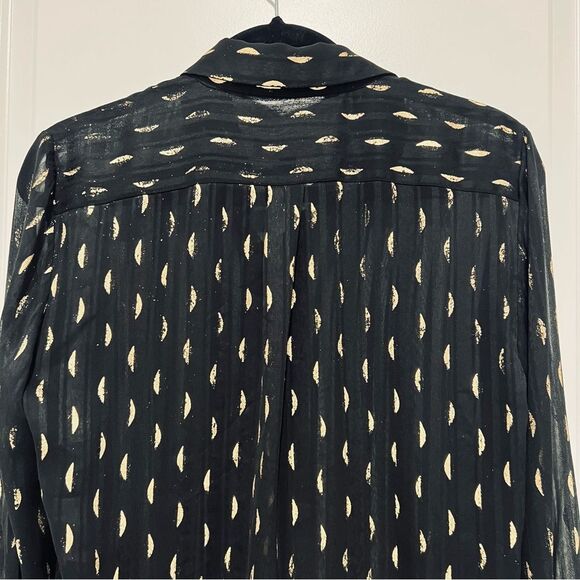 Banana Republic Women's Black Dillon Shirt Metallic Print Tie Cuffs Size Small - Picture 8 of 10